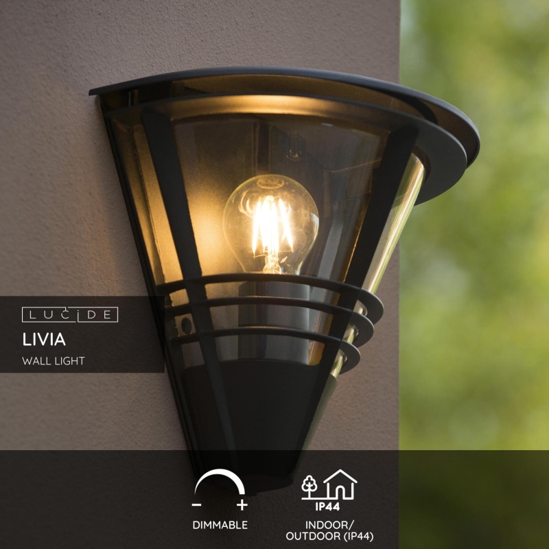 Lucide LIVIA - Nástenné svietidlo Vonkajšie - 1xE27 - IP44 - Čierne